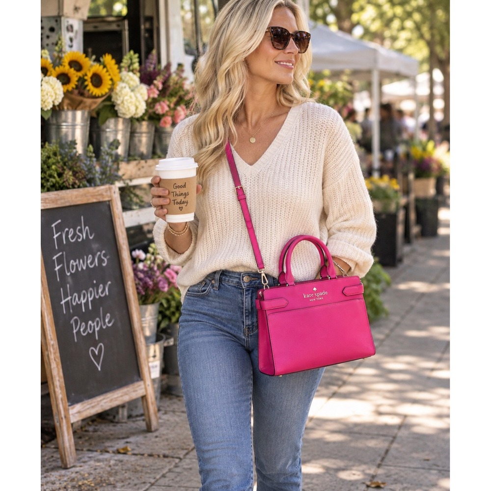 Kate Spade Cedar Street Maise Satchel Crossbody Shoulder Bag Pink Leather EUC